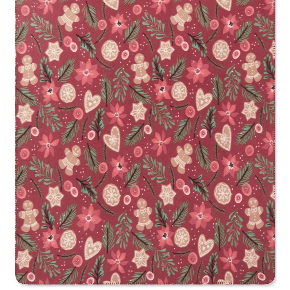 Festive Holiday Blanket with Gingerbread and Pine Design